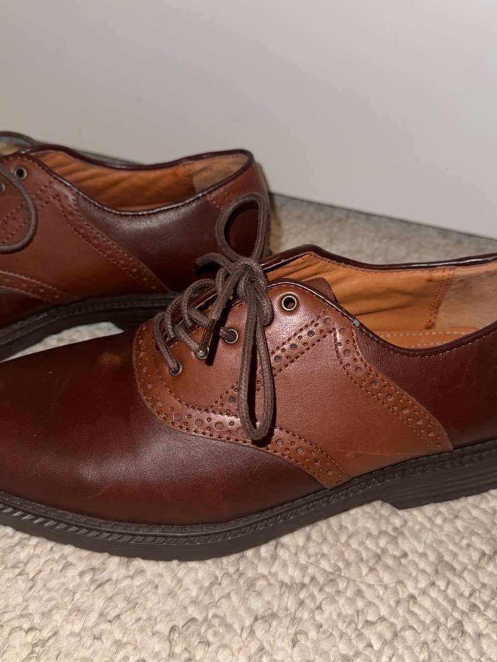 Men's Brown Leather Oxford Dress Shoes - Picture 2 of 7